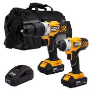 JCB 18V Cordless  Combi Drill and Impact Driver with 2 x 2Ah Li-ion Batteries and 20" Kit Bag - 21-18TPK-2-BG